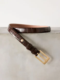 Chocoladebruin - N. Premium riem van Italiaans leer met krokodilleneffect-look*Next Outlet