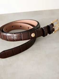 Chocoladebruin - N. Premium riem van Italiaans leer met krokodilleneffect-look*Next Outlet