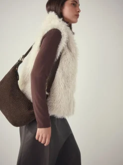 Chocoladebruin - N. Premium Suede Sling Weave Schoudertas*Next Hot