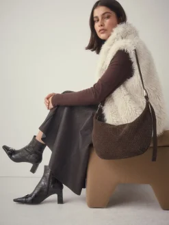 Chocoladebruin - N. Premium Suede Sling Weave Schoudertas*Next Hot