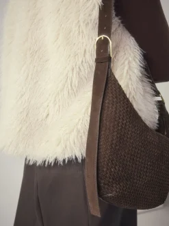 Chocoladebruin - N. Premium Suede Sling Weave Schoudertas*Next Hot