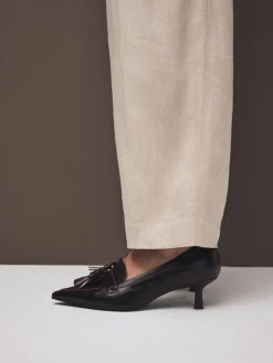 - Premium Leather With Motionflex Point Toe Tassel Heels Loafers*Next Clearance