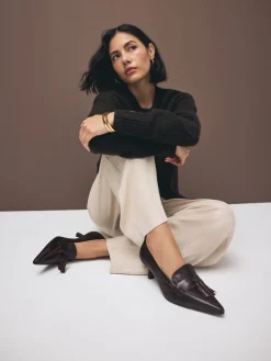 - Premium Leather With Motionflex Point Toe Tassel Heels Loafers*Next Clearance