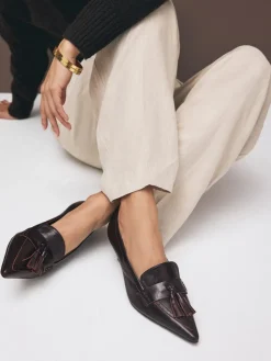 - Premium Leather With Motionflex Point Toe Tassel Heels Loafers*Next Clearance