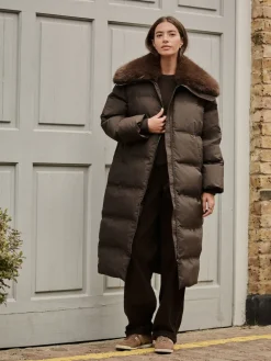 Chocoladebruin - Premium Longline Padded Coat with Faux Fur Collar*Next Best