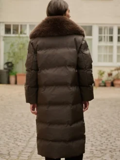 Chocoladebruin - Premium Longline Padded Coat with Faux Fur Collar*Next Best