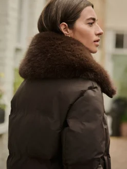 Chocoladebruin - Premium Longline Padded Coat with Faux Fur Collar*Next Best
