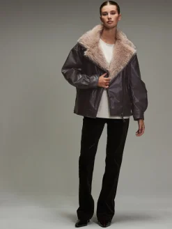 Chocoladebruin - PU Bomber Jacket with Faux Fur Trim*Next Discount