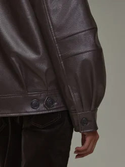 Chocoladebruin - PU Bomber Jacket with Faux Fur Trim*Next Discount