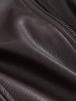 Chocoladebruin - PU Bomber Jacket with Faux Fur Trim*Next Discount