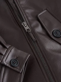 Chocoladebruin - PU Bomber Jacket with Faux Fur Trim*Next Discount