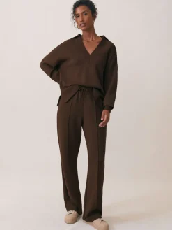 Chocoladebruin - Bernie Premium Interlock Wide-Leg Joggers*Reiss New