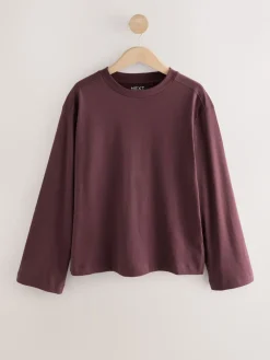 Chocoladebruin - Relaxed Long Sleeve Crew Neck T-Shirt*Next Discount