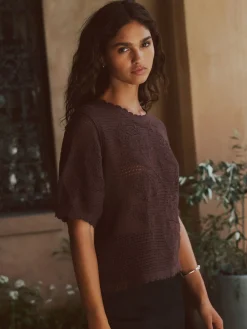 - Short Sleeve Floral Crochet Crew Neck T-Shirt*Next Hot