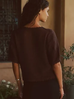 - Short Sleeve Floral Crochet Crew Neck T-Shirt*Next Hot