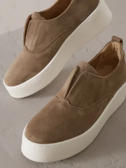 Chocoladebruin - Signature leren sneakers met dikke plateauzolen en sleehak*Next Hot