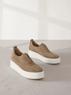 Chocoladebruin - Signature leren sneakers met dikke plateauzolen en sleehak*Next Hot