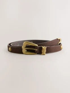 Chocoladebruin - Skinny PU Domed Stud Belt*Next Clearance