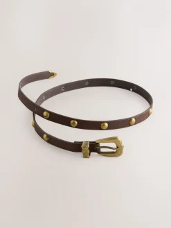 Chocoladebruin - Skinny PU Domed Stud Belt*Next Clearance