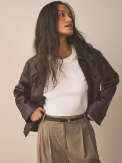 Chocoladebruin - Smalle leren riem*Next Online