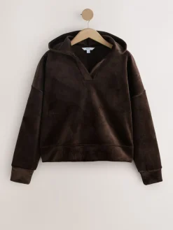 Chocoladebruin - Soft Feel Cord Long Sleeve Hoodie*Next Best