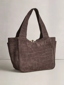 Chocoladebruin - Suede Croc Effect Shoulder Bag*Next New