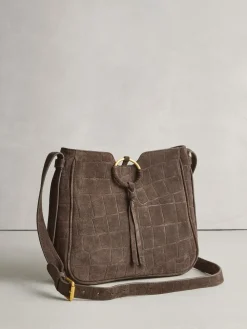 Chocoladebruin - Suede Croc Messenger Cross-Body Bag*Next