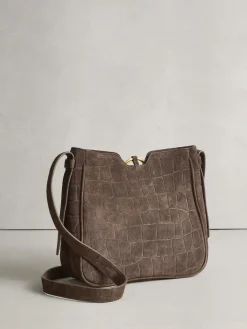 Chocoladebruin - Suede Croc Messenger Cross-Body Bag*Next