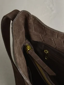 Chocoladebruin - Suede Croc Messenger Cross-Body Bag*Next