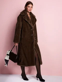 Chocoladebruin - Tabitha Simmons X Premium Long Faux Fur Coat*Next Clearance