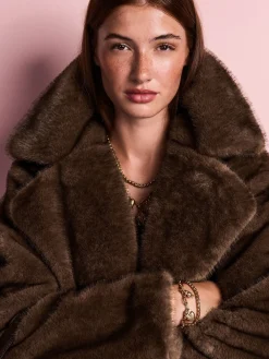 Chocoladebruin - Tabitha Simmons X Premium Long Faux Fur Coat*Next Clearance