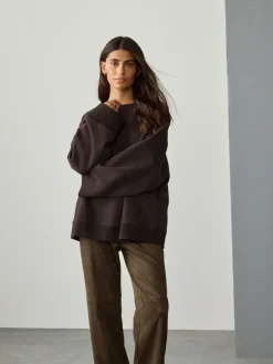 Chocoladebruin - Verfijnd sweatshirt met ronde hals, lange mouwen en ribbels*Next Clearance