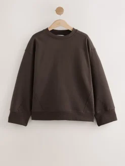 Chocoladebruin - Verfijnd sweatshirt met ronde hals, lange mouwen en ribbels*Next Clearance