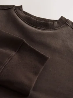 Chocoladebruin - Verfijnd sweatshirt met ronde hals, lange mouwen en ribbels*Next Clearance