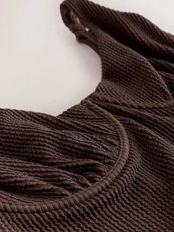 Chocoladebruin met kreukeltextuur - Buikcorrigerend DD+ badpak met beugel*Next New