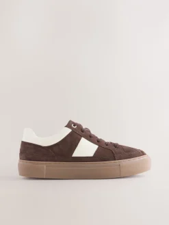 Chocoladebruin suède - Forever Comfort® Leather Chunky Side Stripe Lace Up Trainers*Next