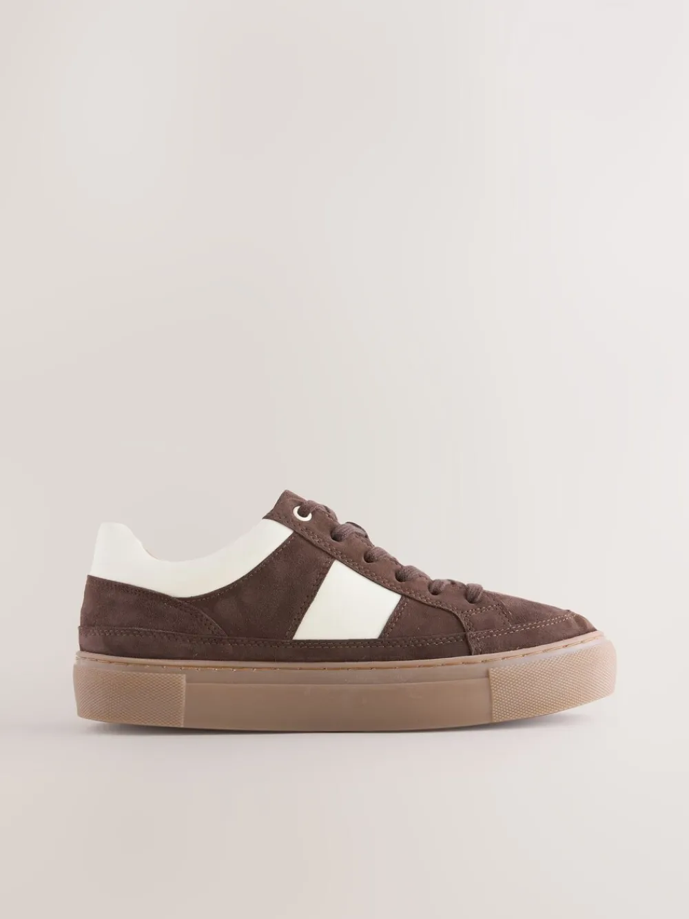 Chocoladebruin suède - Forever Comfort® Leather Chunky Side Stripe Lace Up Trainers*Next