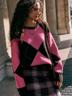 Chocolade/roze geruit - Minirok*Next