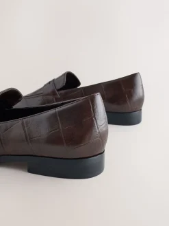 Chocolate Brown Croc Effect - Forever Comfort® - Loafers met vierkante neus*Next Hot