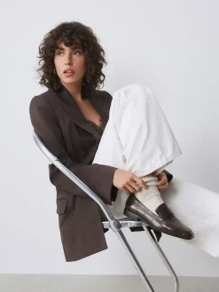 Chocolate Brown Croc Effect - Forever Comfort® - Loafers met vierkante neus*Next Hot