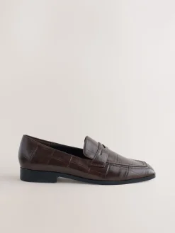 Chocolate Brown Croc Effect - Forever Comfort® - Loafers met vierkante neus*Next Hot
