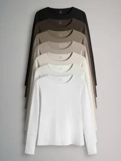 - - 7 T-shirts met lange mouwen en ronde hals*The Set Discount