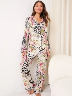 - Print Jersey Long Sleeve and Trousers Satin Trim Pyjamas Set*Lipsy Best