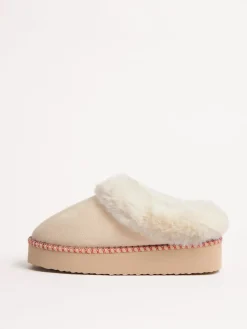 - Faux Fur Cuff Embroidered Tape Nightwear Mule Slippers*Friends Like These Hot
