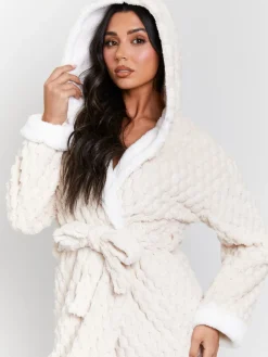 - - Geometrische luxe fleece maxi-badjas met capuchon*Loungeable New