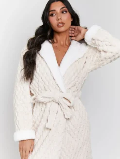 - - Geometrische luxe fleece maxi-badjas met capuchon*Loungeable New