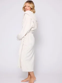 Crème - Christmas Ribbon Trim Luxury Fleece Hooded Maxi Robe*Loungeable Clearance