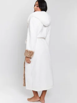 - Leopard Print Faux Fur Trim Midi Dressing Gown*Loungeable Clearance