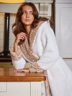 - Leopard Print Faux Fur Trim Midi Dressing Gown*Loungeable Clearance