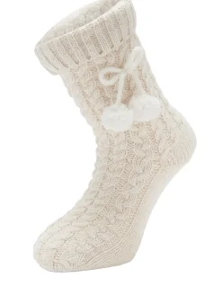Crème - - Comfortabele gebreide pantoffelsok met kabelpatroon*Pour Moi Outlet